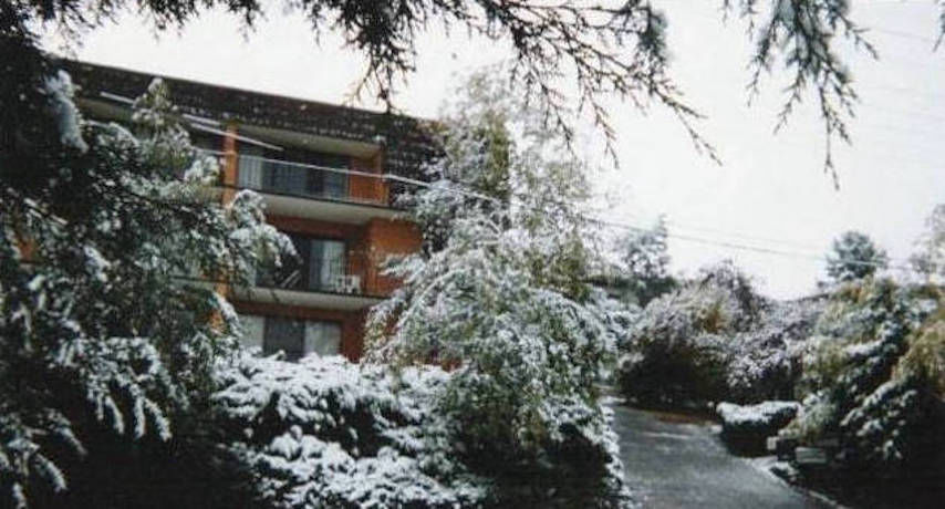 Front of unit block during a snowstorm